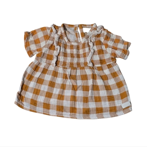 7 For All Mankind Other - 7 For All Mankind Kids Checkered Blouse Gingham Tan and White Size 24 Months
